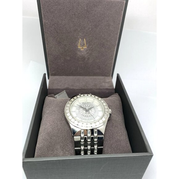 Bulova Men's Watch 96A236 Quartz Swarovski Crystals Silver Dial Stainless Steel - Picture 3 of 14